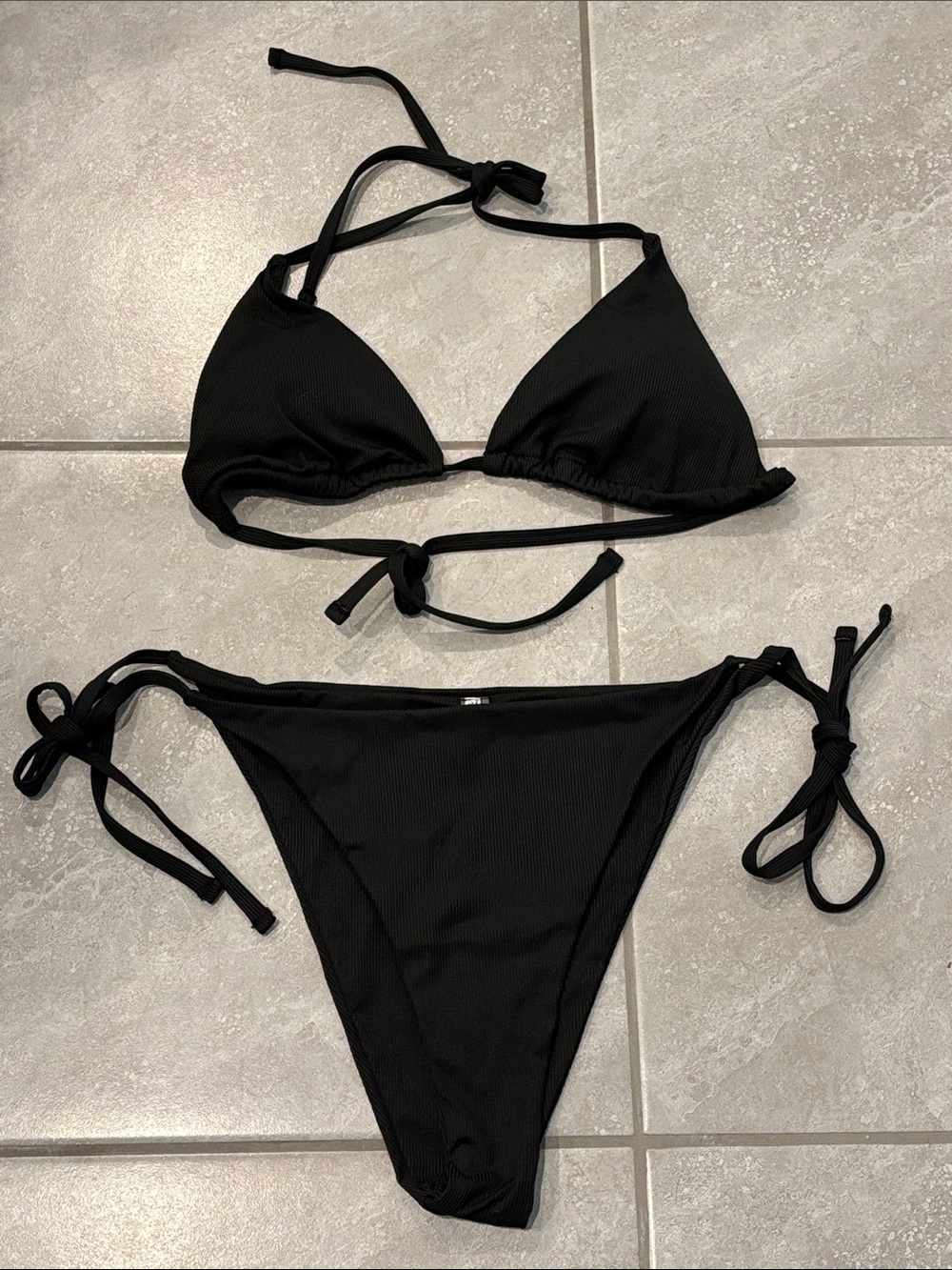 Ribbed Black Tie Bikini